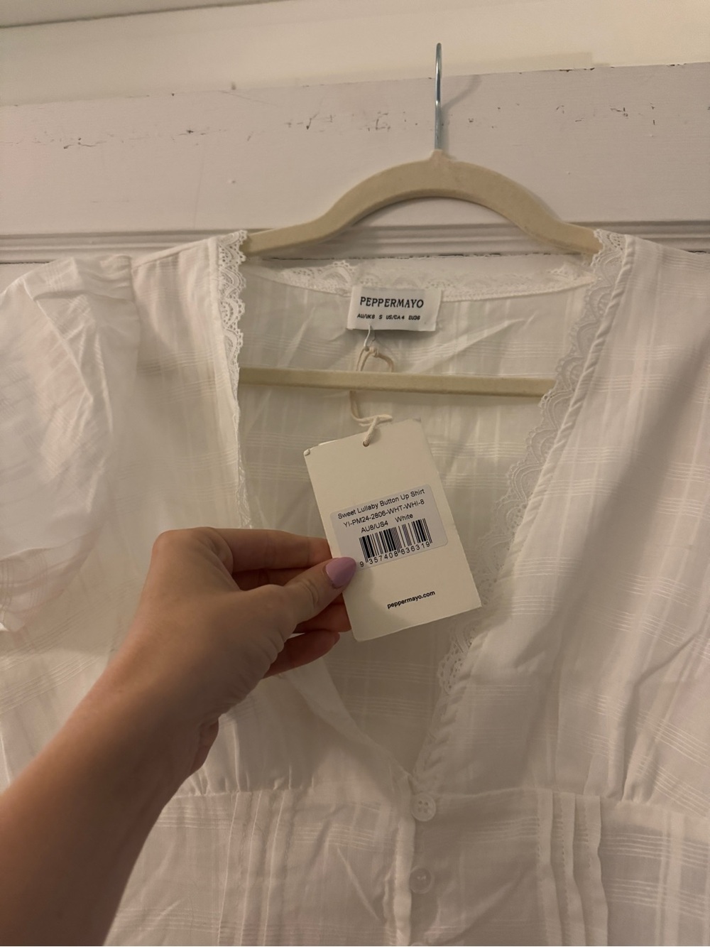 Peppermayo White Sheer Button Up Short Sleeved Blouse - Picture 7 of 9
